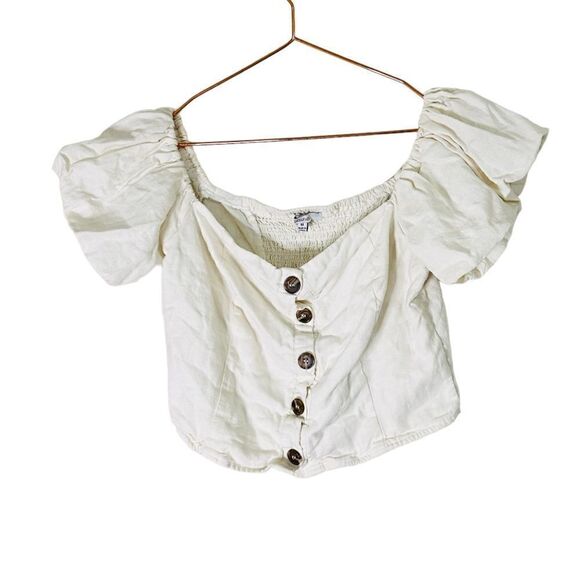 EUC ANGL Blashe Cream Button Front Crop Top Medium - Picture 1 of 5